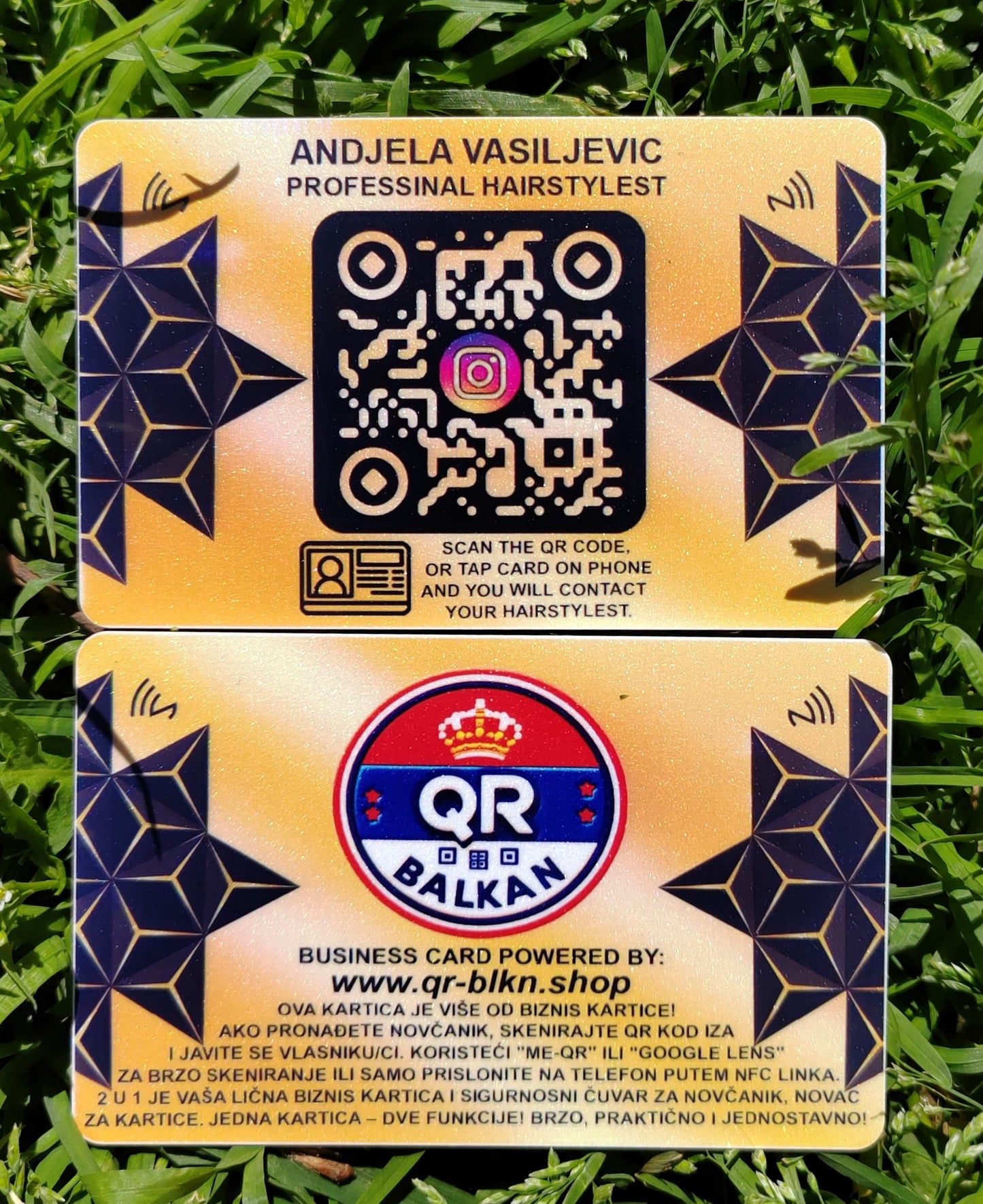 2 U 1 ZLATNA QR KARTICA - ČUVAR NOVČANIKA I VIZIT KARTICA