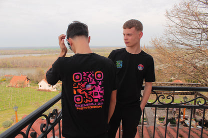 💜ROZE - NARANDŽASTI🧡/QR KOD OVERSIZE CRNA MAJICA UNISEX