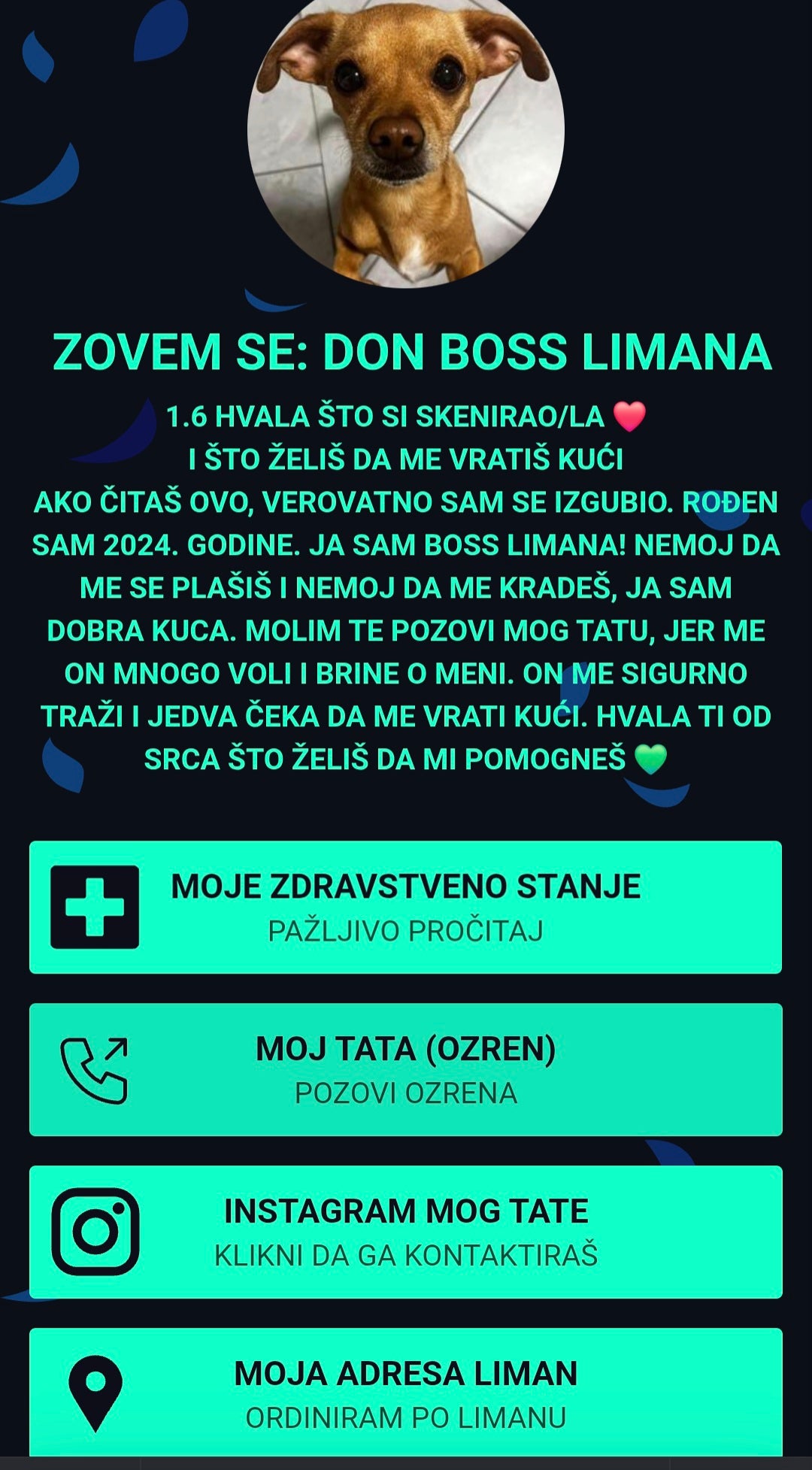 "NOVO" IZGUBLJENA ŠAPICA PRIVEZAK – DIGITALNA LIČNA KARTA ZA LJUBIMCE, SA PODACIMA VLASNIKA