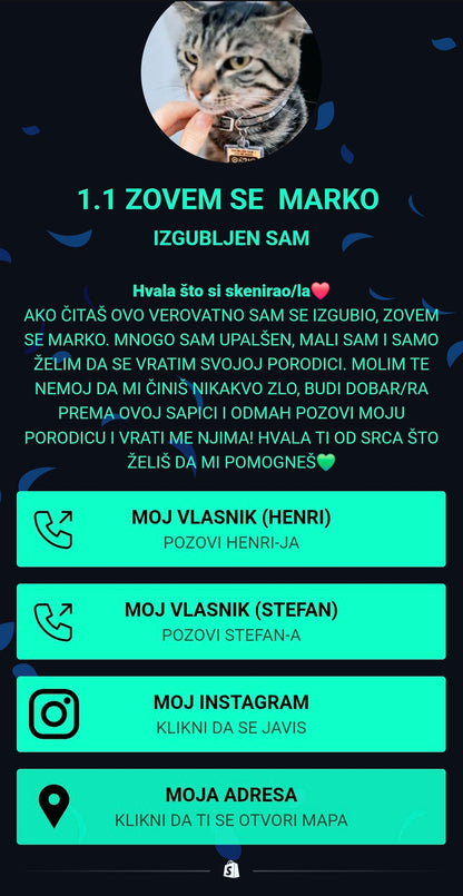 "NOVO" IZGUBLJENA ŠAPICA PRIVEZAK – DIGITALNA LIČNA KARTA ZA LJUBIMCE, SA PODACIMA VLASNIKA
