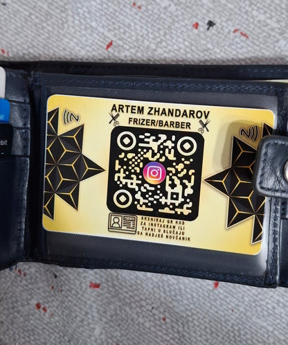 2 U 1 ZLATNA QR KARTICA - ČUVAR NOVČANIKA I VIZIT KARTICA