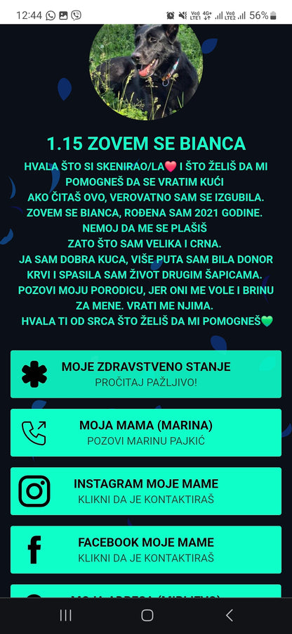 "NOVO" IZGUBLJENA ŠAPICA PRIVEZAK – DIGITALNA LIČNA KARTA ZA LJUBIMCE, SA PODACIMA VLASNIKA